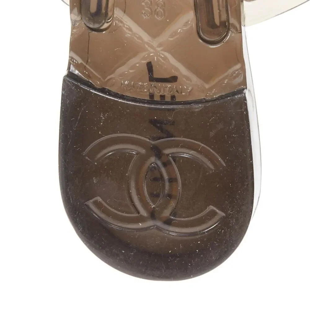 Chanel Grey Clear Camellia Rubber Jelly Sandals